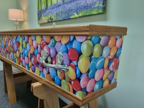 Sweet Treat Coffin - Oak Effect Lid & Trim (Various Adult Sizes Available) - Picture 2 of 5
