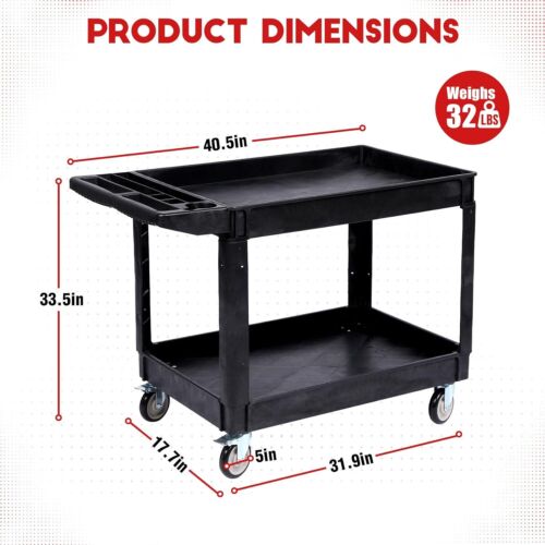 40.5"X 17.7" Service Utility Cart 2-Shelf 550LBS Rolling Cart Swivel Wheels - Picture 2 of 7