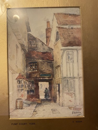 Pump Court York Vintage Gilt Framed Mounted Coloured Art Print by F. Robson - Picture 2 of 10