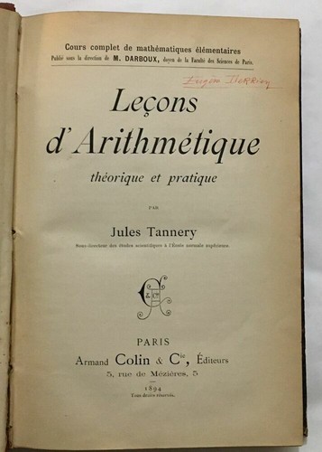 Leçons d' Arithmétique théorique et pratique | Tannery Jules | Bon état - Bild 2 von 2