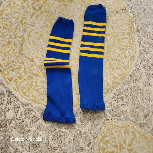 Calcetines de tubo vintage a rayas azules y amarillas unisex 27" de largo
