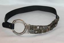 CHICO'S Womens Hammered Silvertone Ring Black Leather Stretch Slouch Belt Sz M