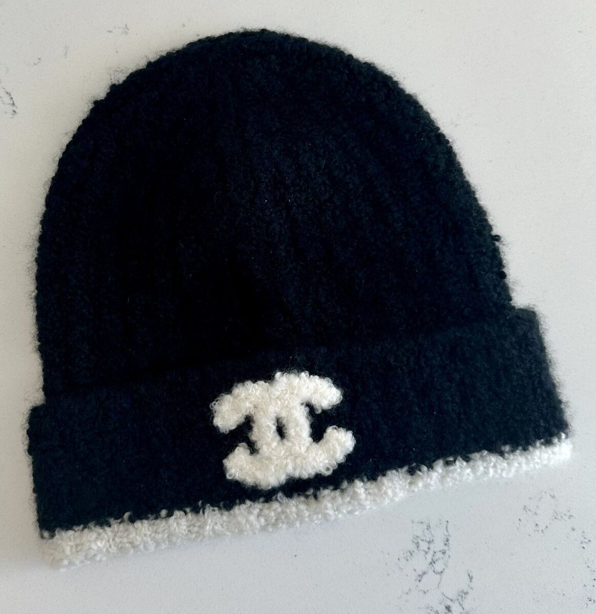 Chanel 23B Cashmere Silk Black White CC Logo Fold Over Chanel 23B Cashmere Silk Black White CC Logo Fold Over