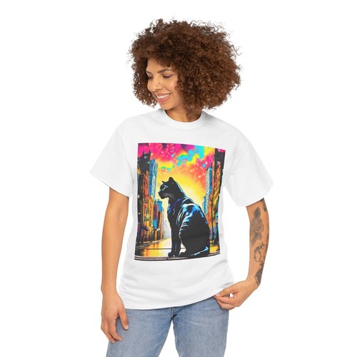 Black Cat Psychedelic Art Unisex Heavy Cotton Tee, Colorful Cat T-Shirt - Afbeelding 19 van 157