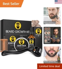 Luxury Beard Grooming Set with 2oz Growth Oil, Balm & Patchy Beard Massager