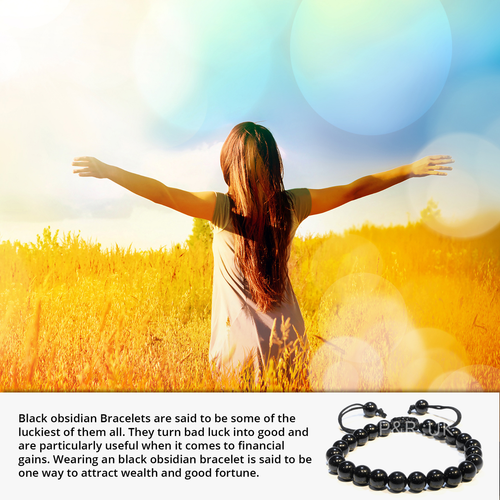Black Obsidian Bracelet 8mm Beads - Adjustable Macrame String Natural Gemstone - Picture 7 of 8