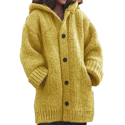 Lange Dicke Damen-Strickjacke Mit Kapuze Wintermantel Strickpullover TY - Bild 9 von 13
