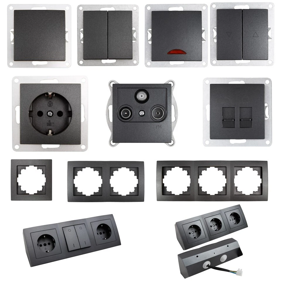 Schalterserie McPower Flair anthrazit Steckd., Schalter, Antennendose, Dimmer X