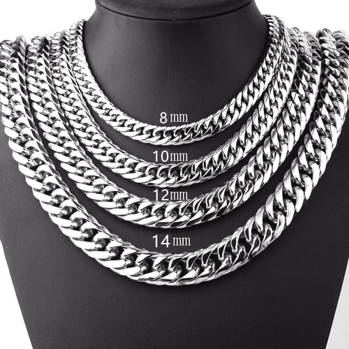 Men's Silver Stainless Steel Necklace Link Curb Box Chain Fashion Chunky Gift - Afbeelding 1 van 7