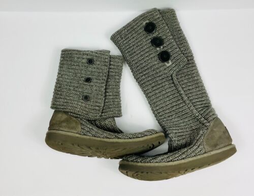 UGG Classic Cardy Sweater Knit Foldover High Button Pull On Boot 5819 Grey 8