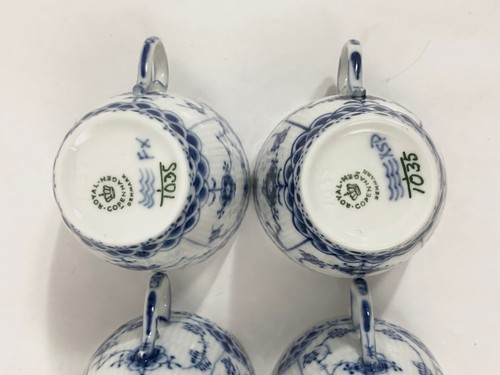 6x Royal Copenhagen Blue Fluted Full Lace 1035 Coffee Cups & Saucers Set - Picture 11 of 18