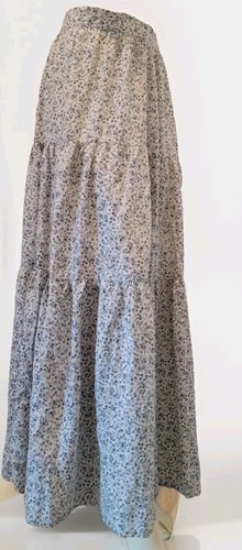 Vintage blau kleiner Blumendruck Concord Stoff Maxi Stufenrock Perlen Knopf S/M - Bild 3 von 16