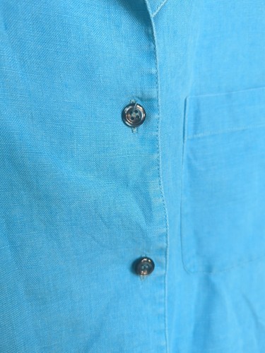 Liz Claiborne Lizsport L Blue 100% Linen Button Up Shirt Short Sleeve Pocket - Picture 6 of 16