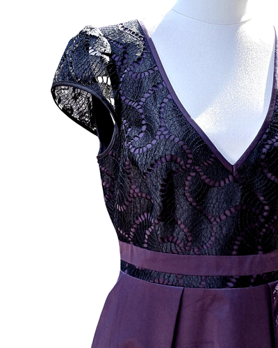 KAREN MILLEN • AU 12 Lace & Satin Black Purple Dress UK 14 / EU 42 - Picture 3 of 10