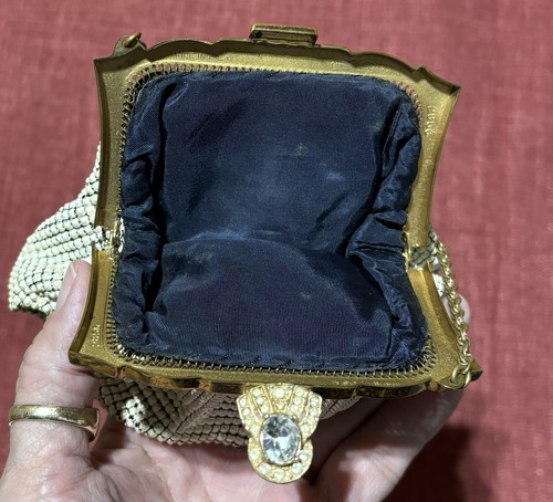 Vtg Whiting & Davis Off-White Mesh Evening Bag/Purse Rhinestone Clasp-Gold Tone - Picture 5 of 7