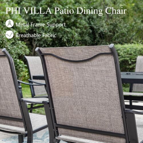 Patio Chairs Set of 6 Outdoor Dining Chair Textilene Armchairs Brown - Picture 6 of 7