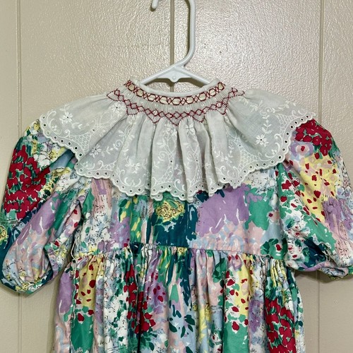Vintage Snips N Snails Girls Dress Floral W/ Removable Lace Collar Sz 6X 80s 90s - Picture 2 of 8