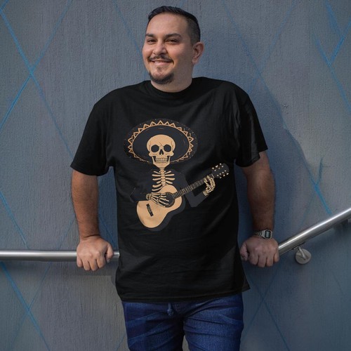 Whimsical Skeleton Guitarist Sombrero T-Shirt Fun Design For All Ages #D - Picture 10 of 24