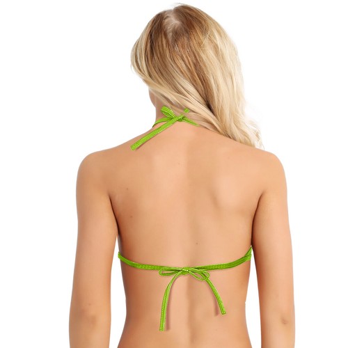 Damen glänzend metallisch Neckholder Schlüsselloch Crop Top rückenfrei Tanzkleidung Bustier BH - Bild 57 von 65