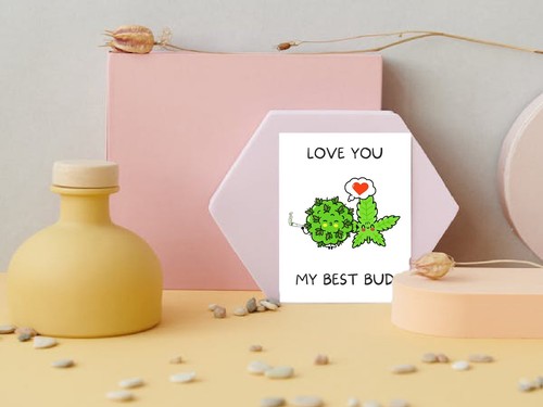 Funny Bud Love Card "Love You My Best Bud" Valentine Stoner Pun Gift for Him Her - Picture 2 of 4
