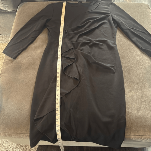 Women’s Black Asymmetrical Ruffled Midi Dress 3/4 Sleeve Zip Back Size XL NEW - Picture 7 of 15