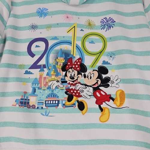 Disney Parks Sweatshirt Girls L Aqua Striped Full Zip Disneyland Minnie Mickey - Picture 14 of 20