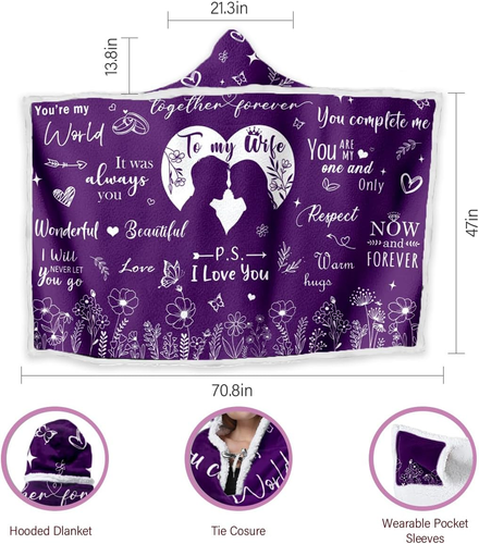 Regalos para Esposa, Regalos para Esposa Cumpleaños, Esposa Manta con Capucha Manta Usable Th - Imagen 5 de 6