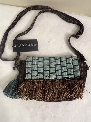 Chloe und Lex Strick gewebte Fransen Handtasche Quaste Boho Hippie faltbar Druckknopf Riemen - Bild 1 von 17