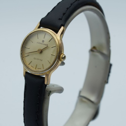 JUNGHANS DAMEN UHR 24MM STAHL VERGOLDET VINTAGE RAR MIT LEDER ARMBANDUHR JH042 - Bild 5 von 9