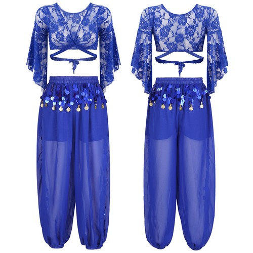 Damen Bauchtanz Kostüm Pailletten Sets integrierte Shorts Outfit weiche Hose - Bild 60 von 109