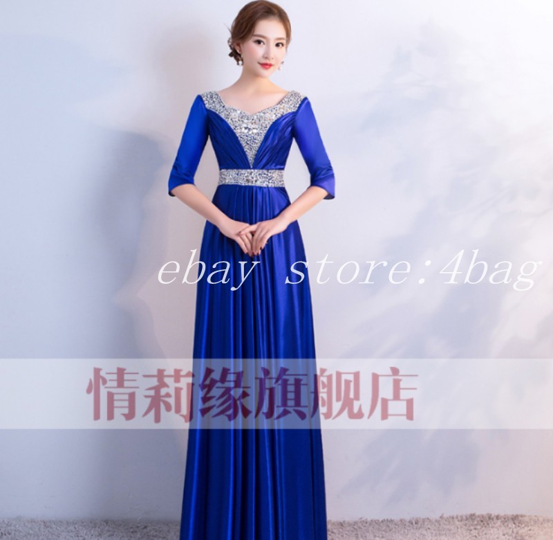 Elegant Rhinestone Ladies 3 4 Sleeve Full Length Show Ballgown Evening Dress New Elegant Rhinestone Ladies 3 4 Sleeve Full Length Show Ballgown Evening Dress New