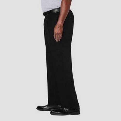 Haggar Men Premium No Iron Khaki Pleated Pant Classic Fit Black 34Wx32L - Picture 2 of 3