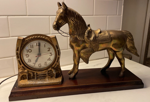 Vintage Sessions All Bronze Horse Electric Clock Cowboy Western Style WORKS - Picture 1 of 24