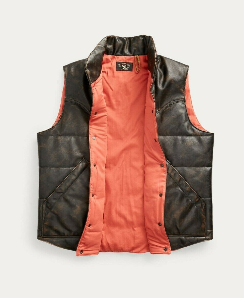RRL Ralph Lauren Suede Yoke Quilted Down Vest Jacket Coat Puffer Men s M Medium eBay
