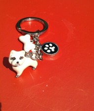 Terrier Dog Novelty Keychain Fob Metal Enamel Purse w/ Bone  Paw Charm Details