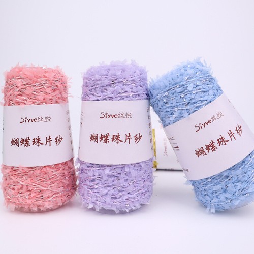 50 g/rotolo filato farfalla fantasia perline paillettes filato fai da te tessuto a mano filo uncinetto - Foto 3 di 34