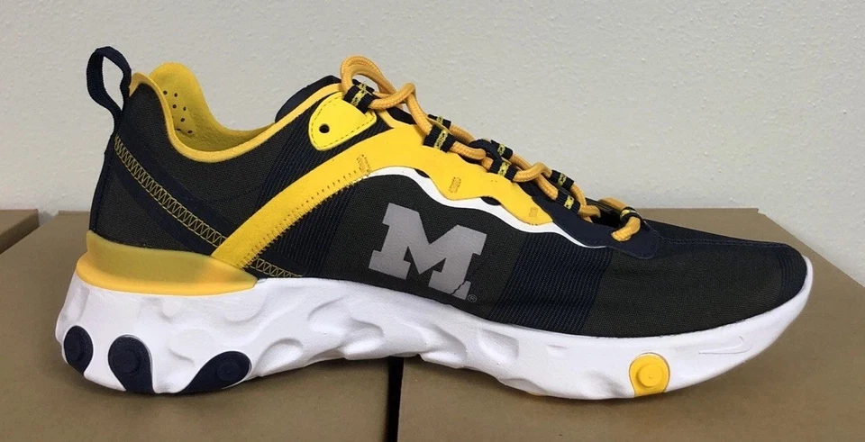 Nike React Element 55 Michigan Wolverines Shoes CK4846 400 Size 10.5 NEW W/Box - Image 4 of 4