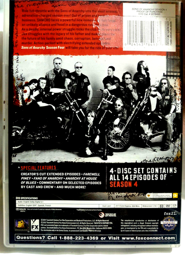 Sons of Anarchy DVD Season 4, 656 min Region 1 US / Canada - 14 Episodes 4 discs - Picture 3 of 3