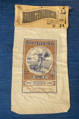 Vtg 1981 Bare Foot Boy Waukesha Wisconsin 10x19 Canvas Novelty Potato Sack 3B - Picture 1 of 4