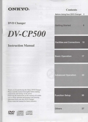 ONKYO, DVD CHANGER, DV-CP500, Instruction Manual - Picture 1 of 2