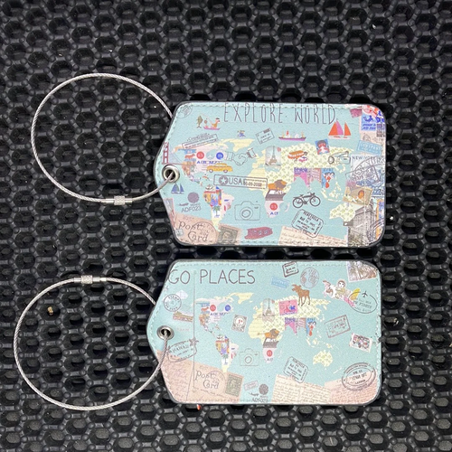 2 Pack Explore The World Stamps PU Leather Luggage Tag Name ID Card Baggage USA - Picture 4 of 12