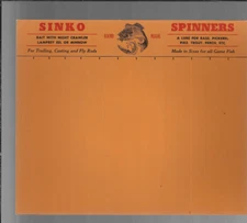 SINKO SPINNERS STORE CARDBOARD ADVERTISING DISPLAY SIGN for GAME FISH 1940s  OLD