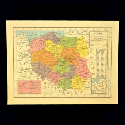 Nachkrieg POLEN Karte WWII Wandbild Deko Original 40er Jahre ca 1945 Warszawa - Bild 1 von 6