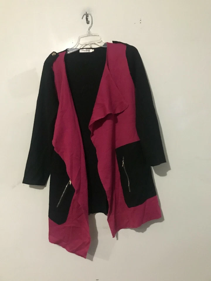 Cárdigan Simply Couture Lana Talla M Rosa Negro Solapa Chaqueta Suéter Mujer Calidad Foto 3 de 4