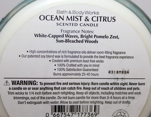 Bath & Body Works Ocean Mist & Citrus 14.5 Oz 3 Wick Large Candle - Picture 3 of 3