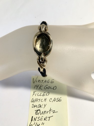 Vintage Womens Gold Filled Watch Case Bracelet Smoky Quartz 6 1/4” - Picture 2 of 10