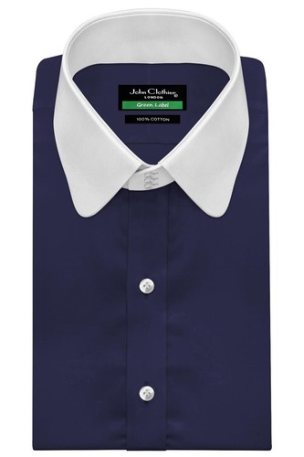 1930er Herren Retro Peaky Blinders hoher Penny Kragen marineblau 100 % Baumwolle Hemd - Bild 6 von 11