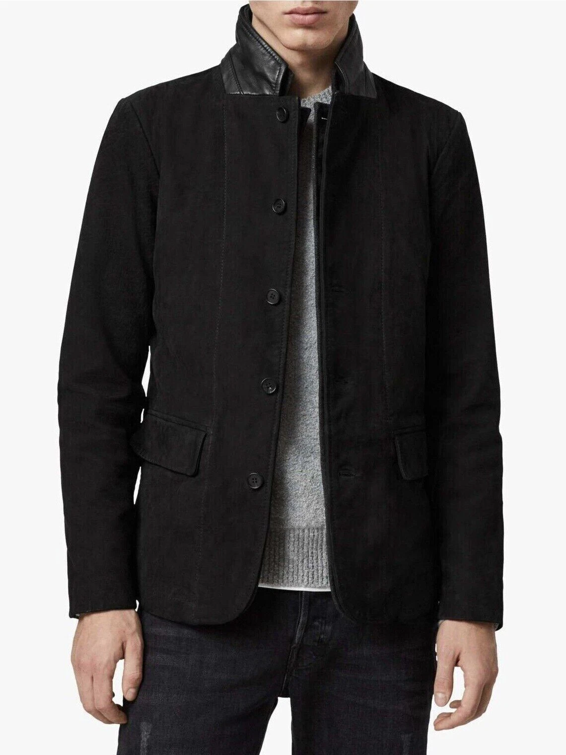 CLASSIC New Men's Black Suede Leather Blazer Soft Sheepskin Causal Coat Blazer