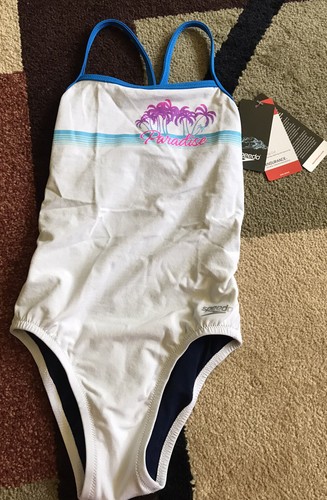 Speedo Juniors Swimsuit One Piece Endurance-Racing Size 24, White”Paradise” NWT - Picture 1 of 8