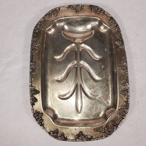 Vintage Silver Plated Copper Serving Footed Platter Tray Grapes 16.75" long - Picture 2 of 5